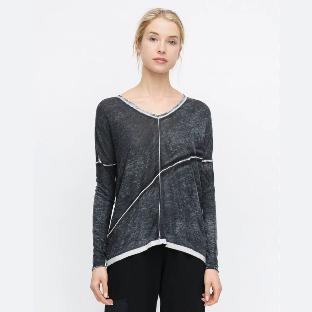 Kokun Overdye Seamed V Neck cashmere top